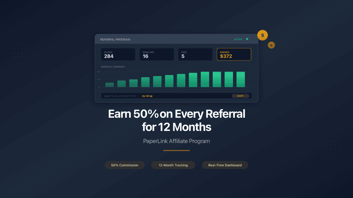 Реферальна програма PaperLink: заробляйте 50% з кожного реферала протягом 12 місяців