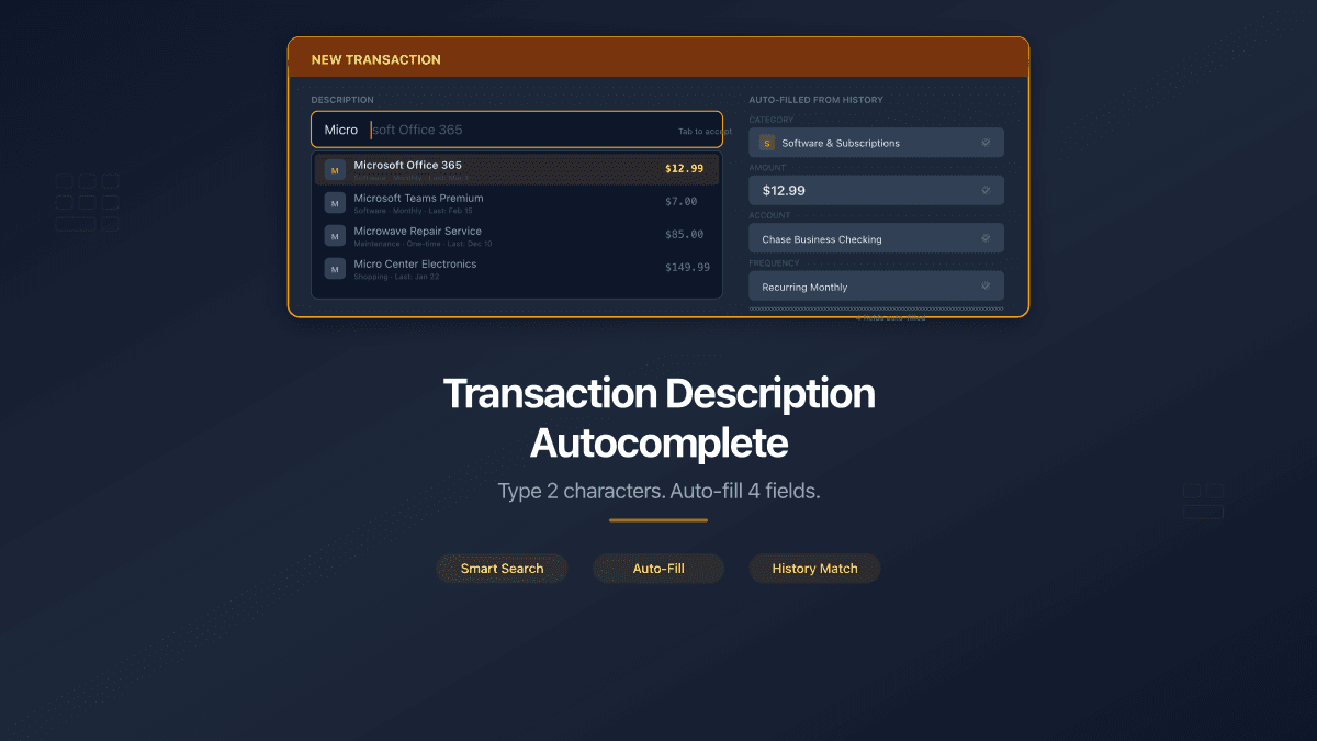 Transaction Description Autocomplete
