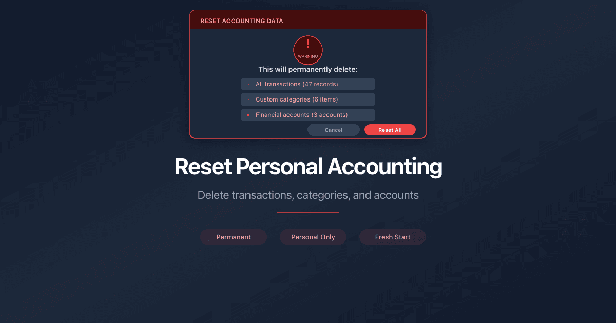 Reset Personal Accounting Data
